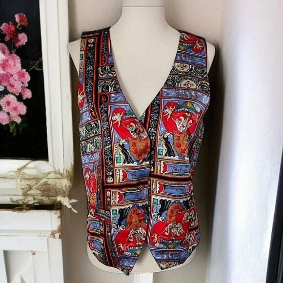 Nicole Miller Silk Vest L Vtg 90s Fragrance Allover Graphic Art Print Graffiti. - Picture 14 of 16